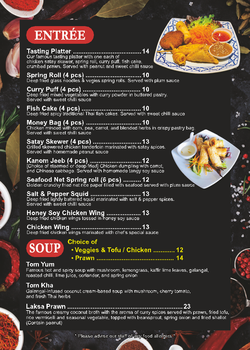 Menu, Red Galangal Thai Restaurant Rouse Hill