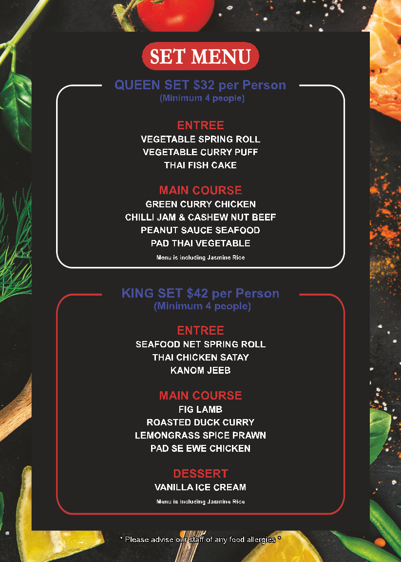 Menu, Red Galangal Thai Restaurant Rouse Hill