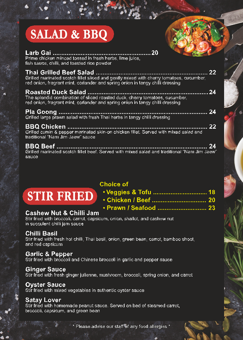 Menu, Red Galangal Thai Restaurant Rouse Hill