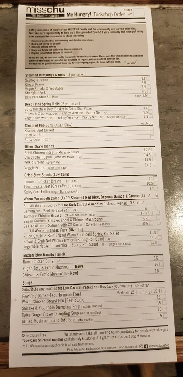 Menu, MISSCHU South Yarra