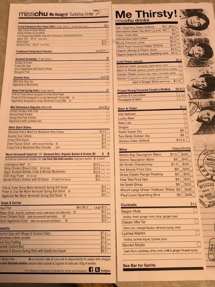 Menu, MISSCHU South Yarra