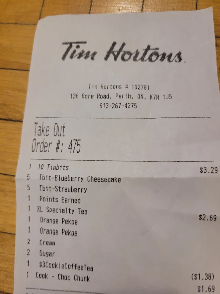 Menu, Tim Hortons