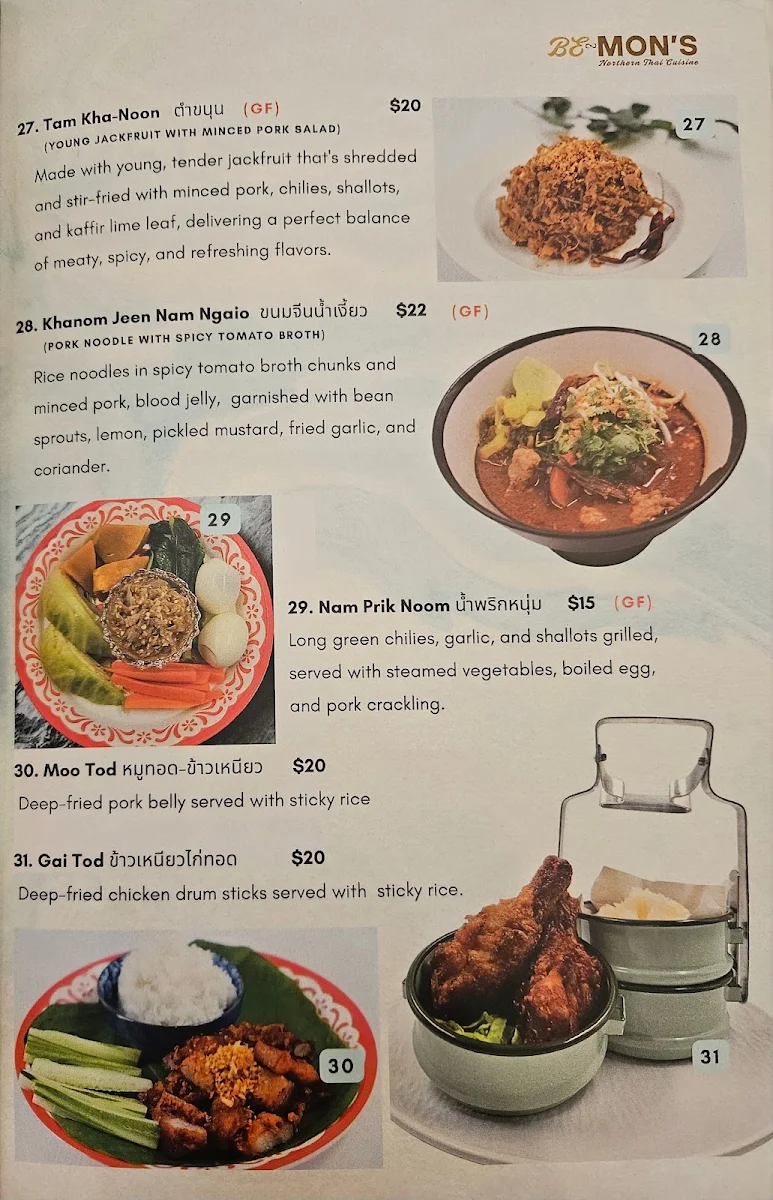 Menu, Be Mon's Northern Thai Cuisine