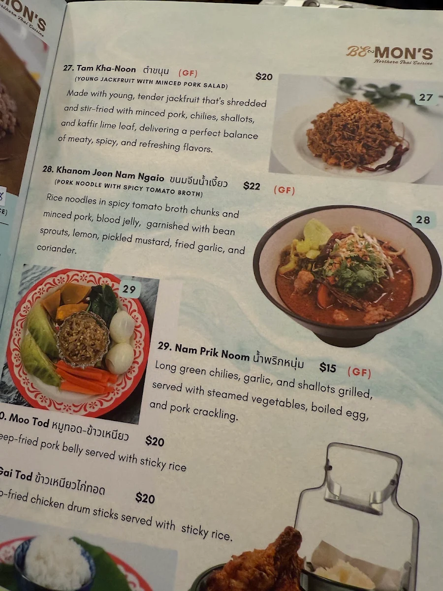 Menu, Be Mon's Northern Thai Cuisine