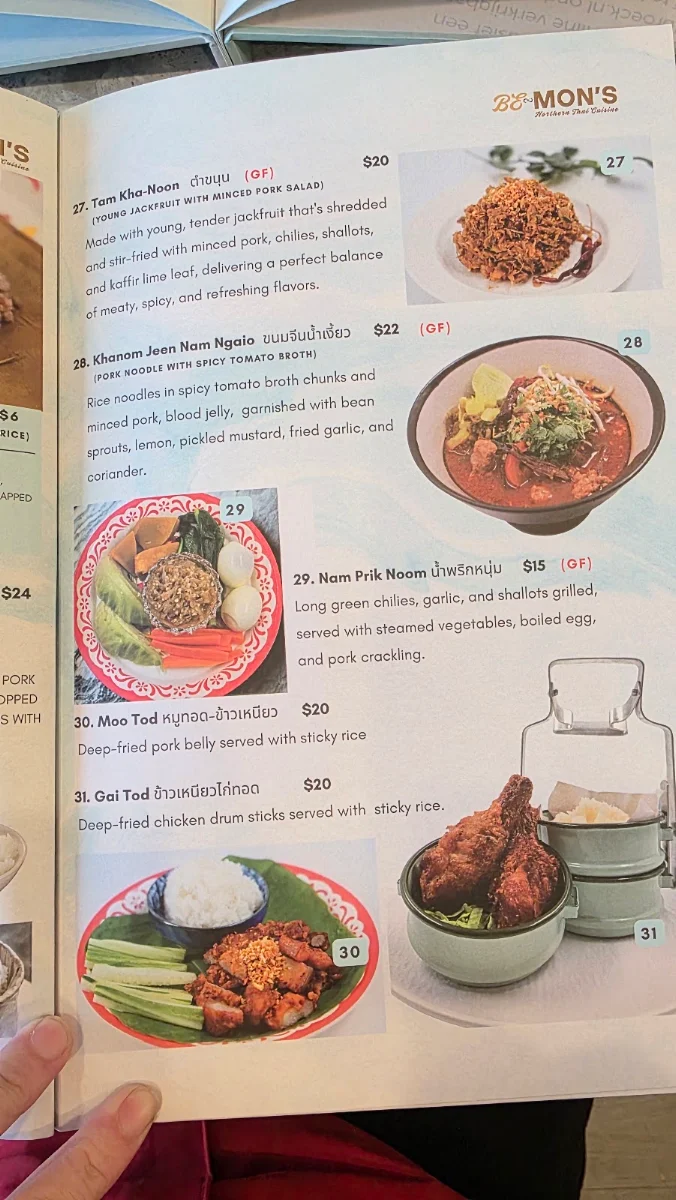 Menu, Be Mon's Northern Thai Cuisine