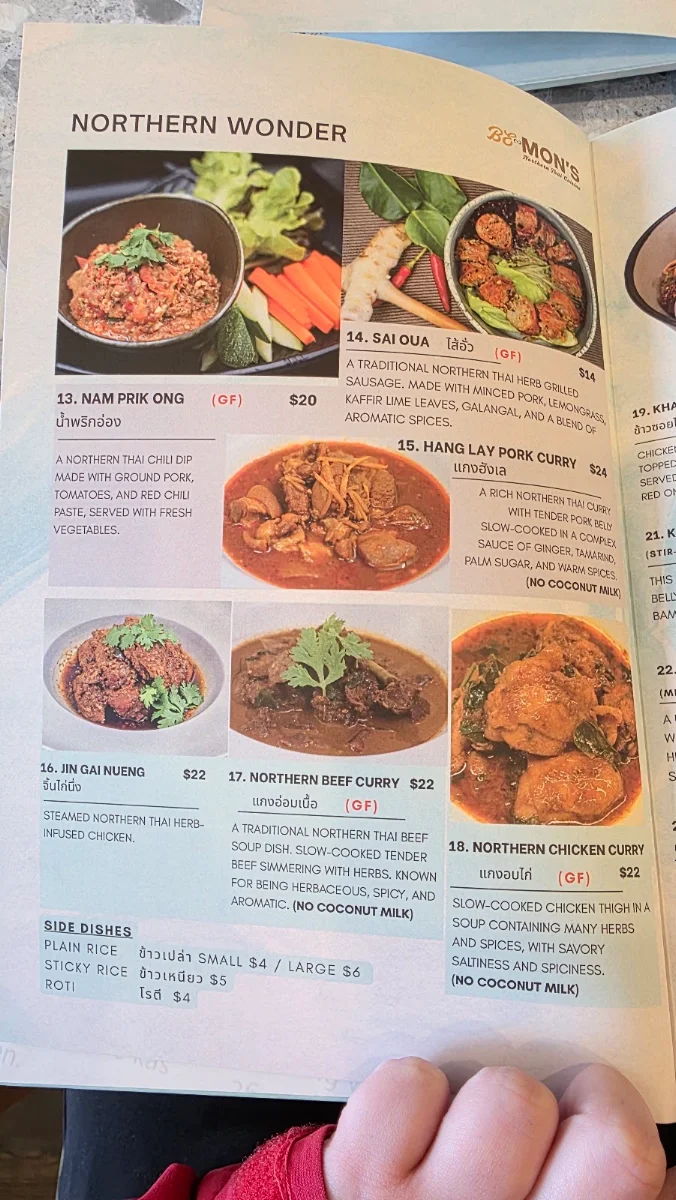 Menu, Be Mon's Northern Thai Cuisine