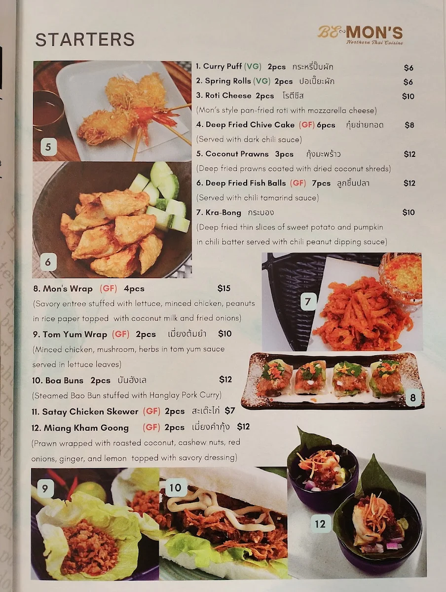 Menu, Be Mon's Northern Thai Cuisine