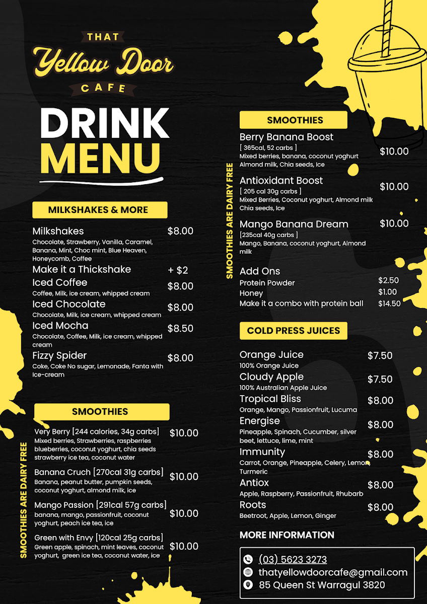 Menu, That Yellow Door Cafe & Bar