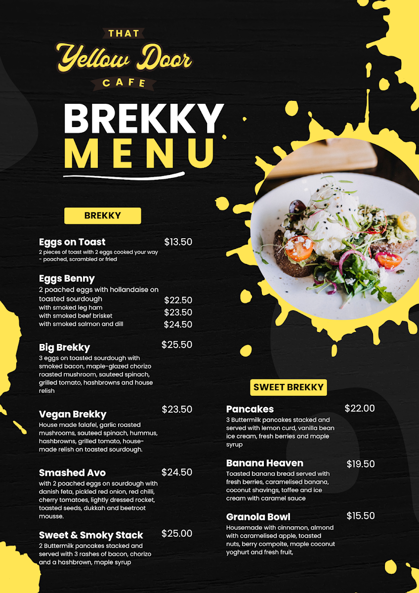 Menu, That Yellow Door Cafe & Bar