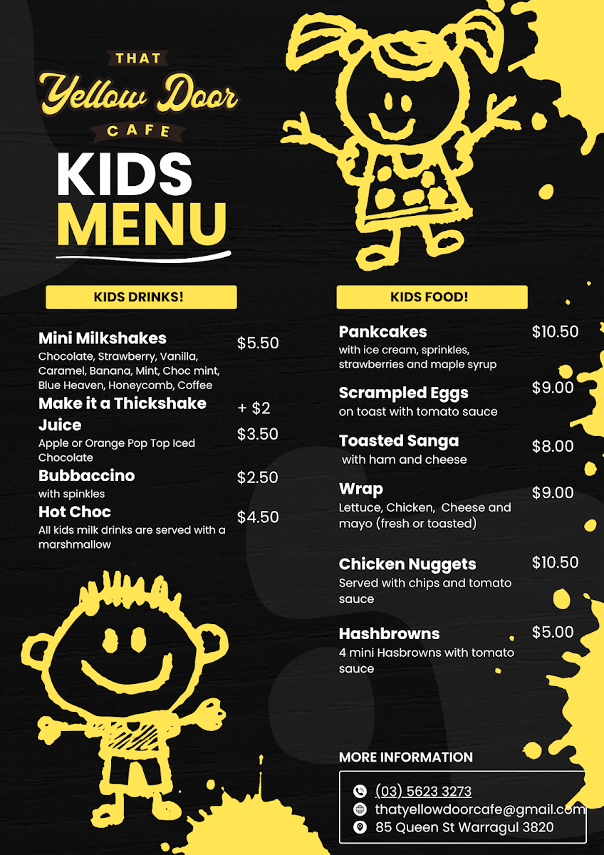 Menu, That Yellow Door Cafe & Bar
