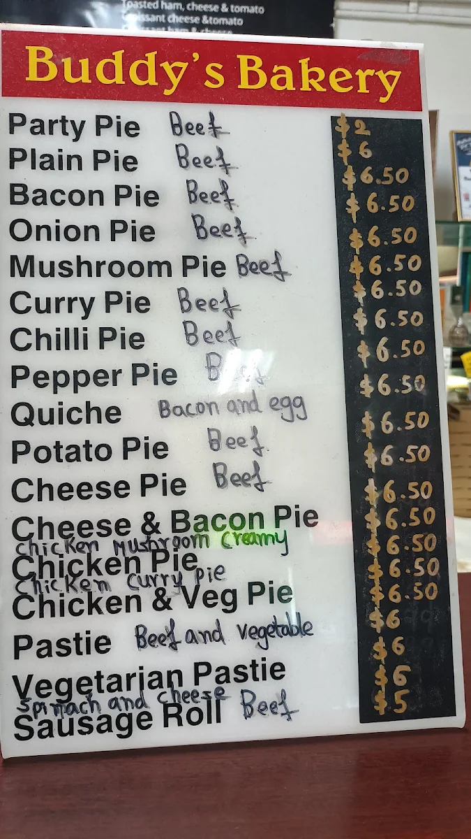 Menu, Buddy Bakery