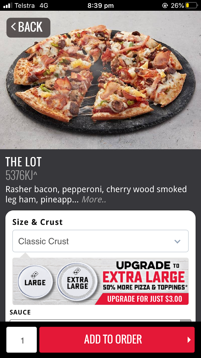 Menu, Domino's Pizza Broadmeadows