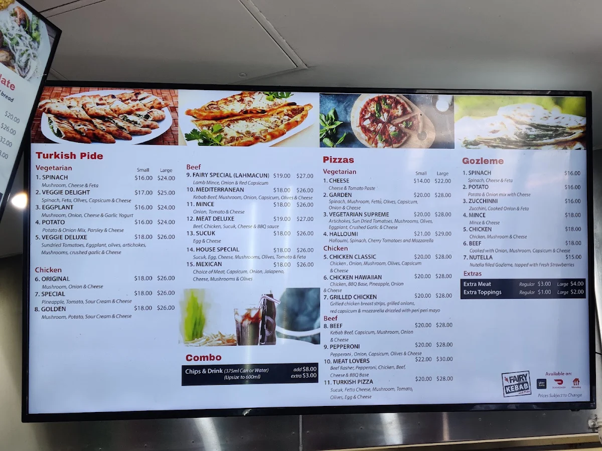 Menu, Fairy Meadow Kebabs & Pide