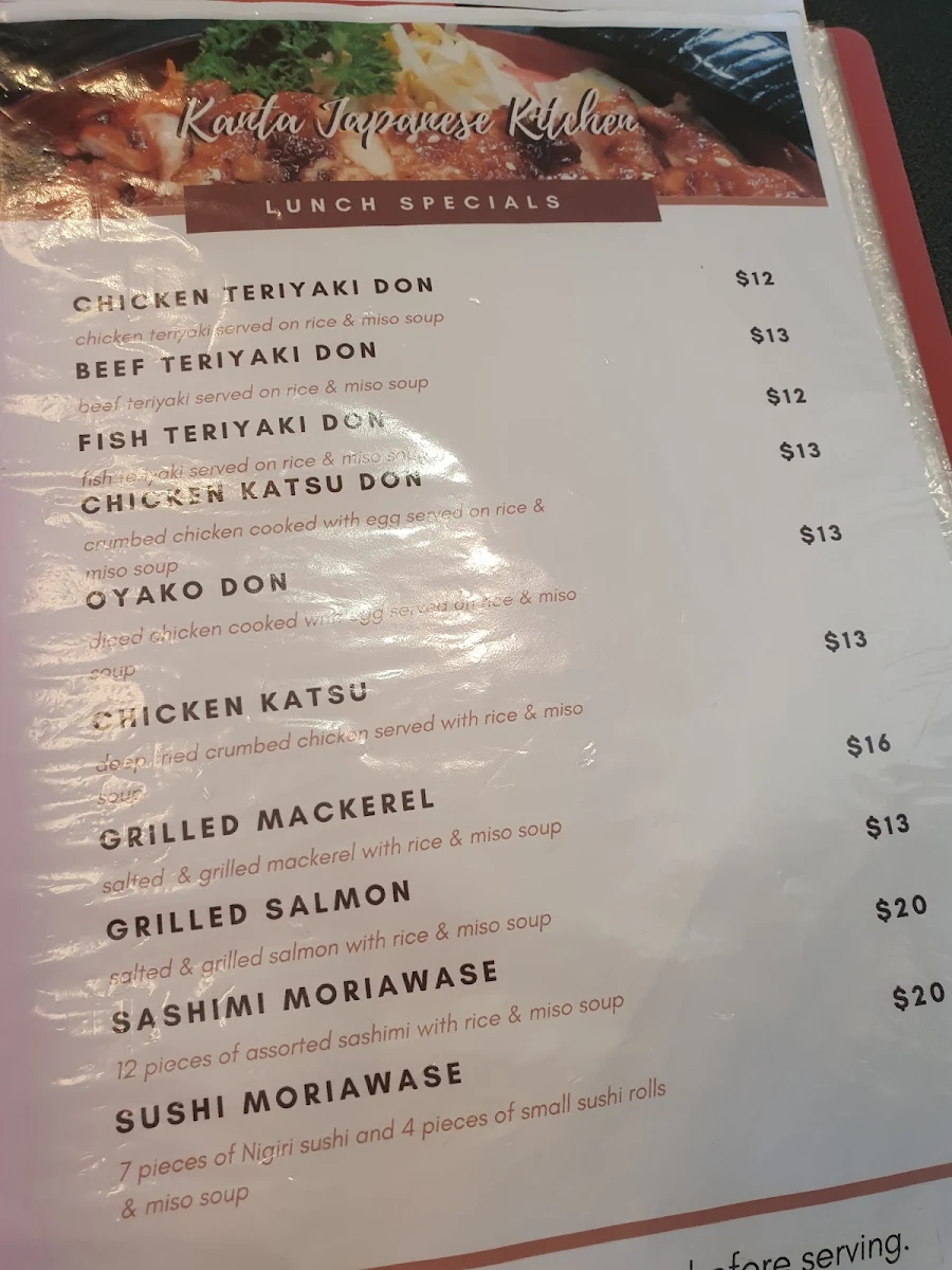 Menu, Kanta Japanese Kitchen