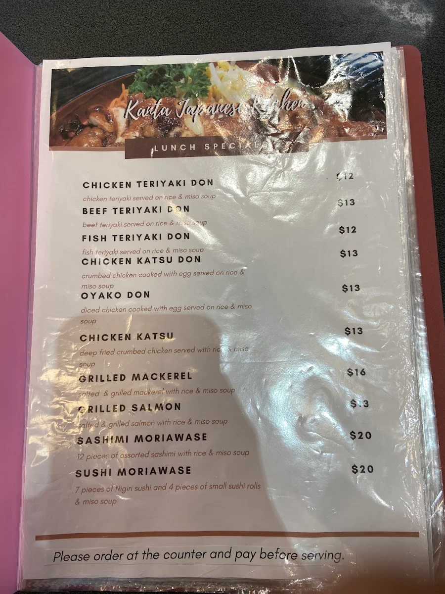 Menu, Kanta Japanese Kitchen