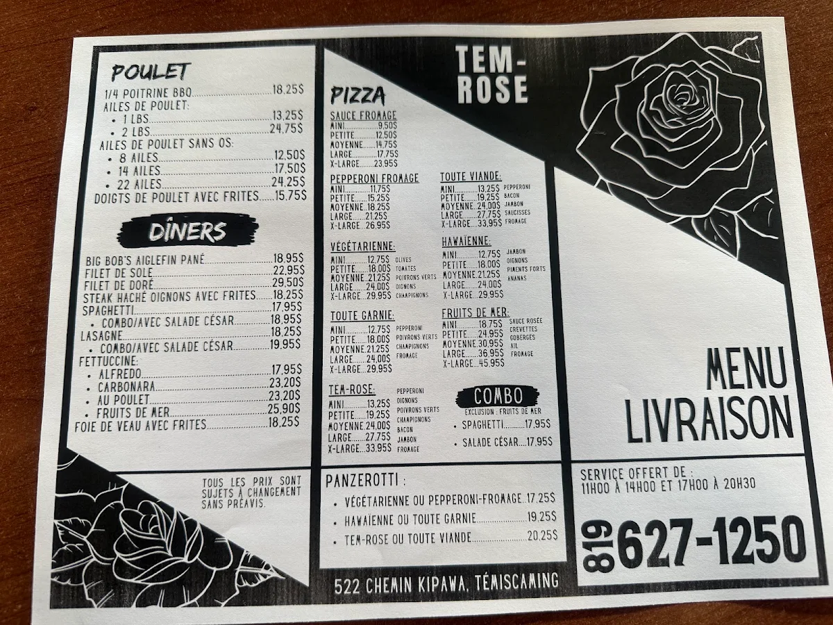 Menu, Brassette Tem-Rose