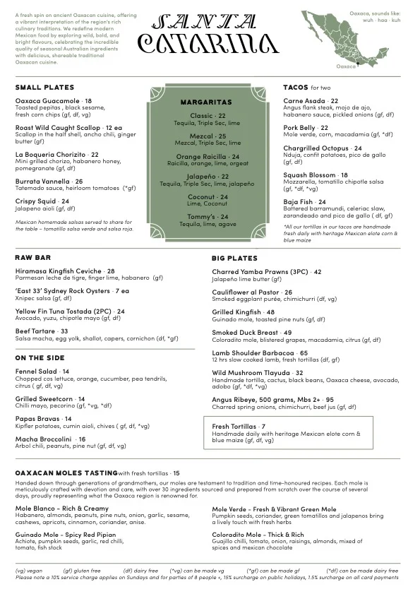 Menu, Santa Catarina: Oaxacan Restaurant & Mezcal Bar Sydney