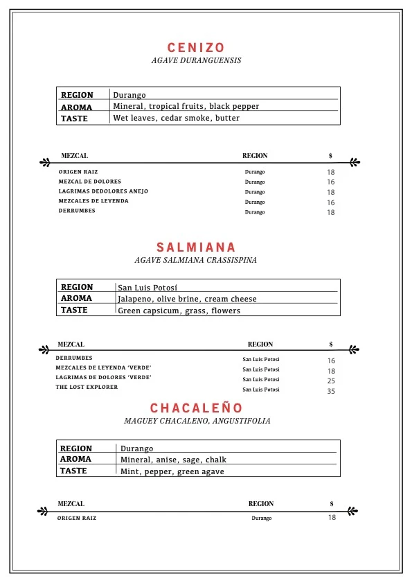 Menu, Santa Catarina: Oaxacan Restaurant & Mezcal Bar Sydney