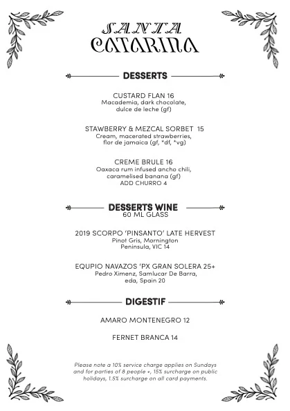 Menu, Santa Catarina: Oaxacan Restaurant & Mezcal Bar Sydney