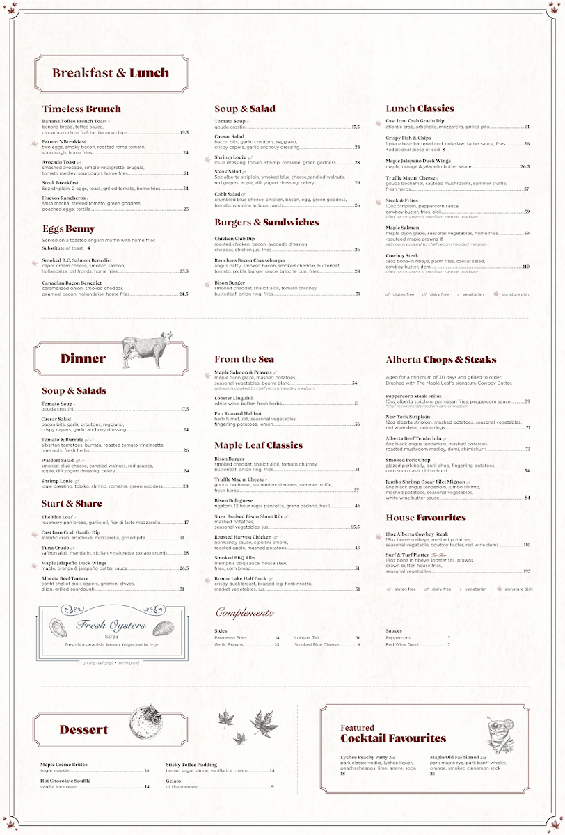Menu, The Maple Leaf Steak & Seafood
