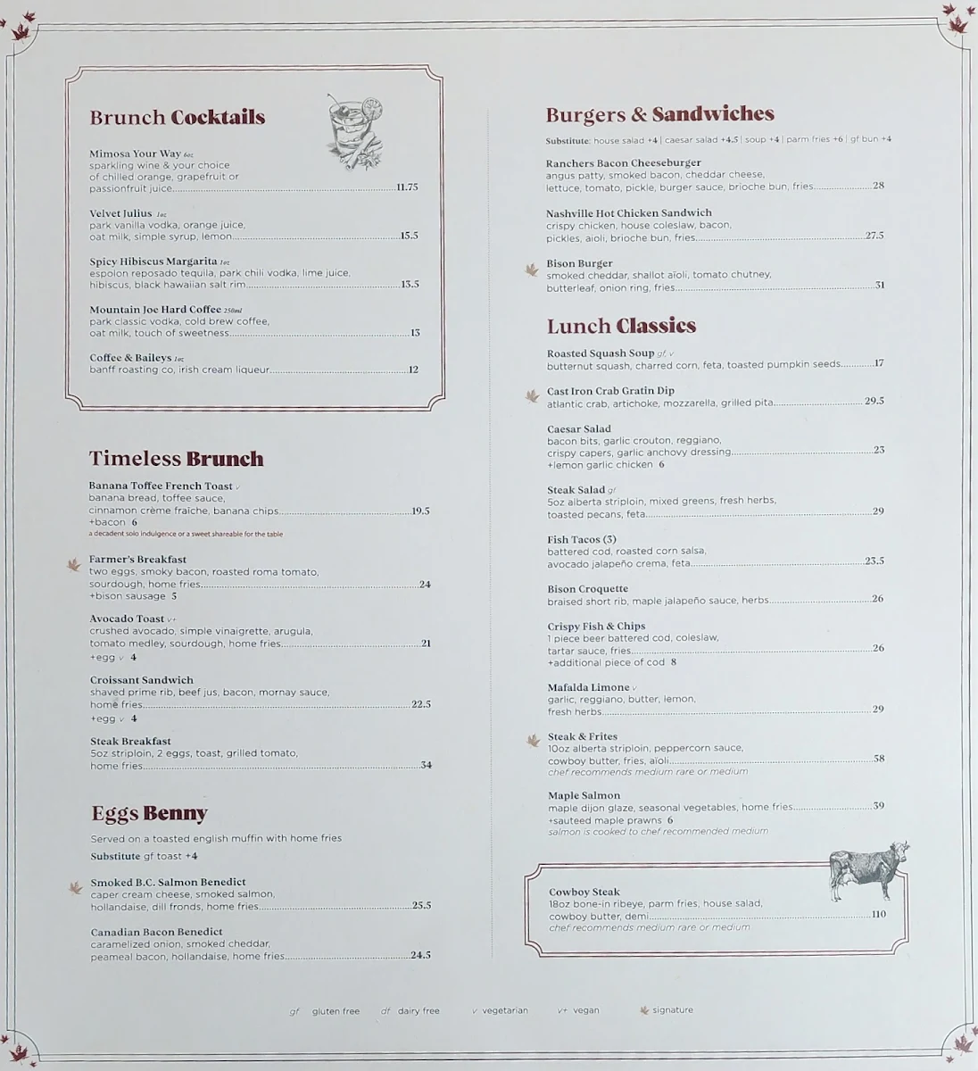 Menu, The Maple Leaf Steak & Seafood