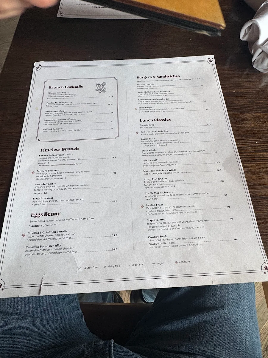 Menu, The Maple Leaf Steak & Seafood