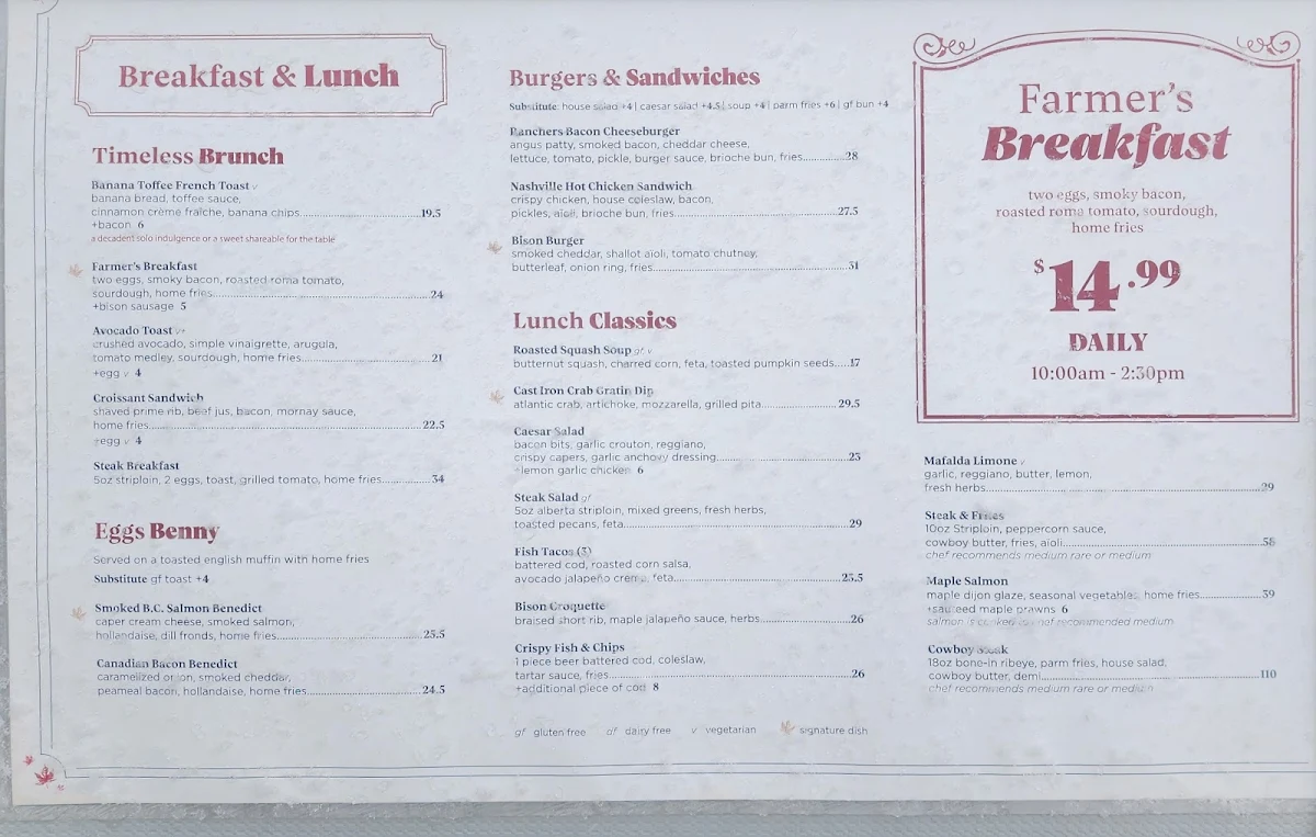 Menu, The Maple Leaf Steak & Seafood