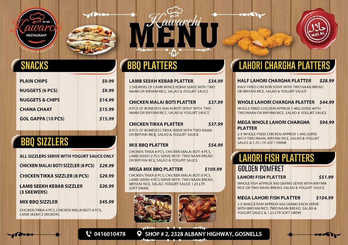 Menu, Kawarchi Restaurant