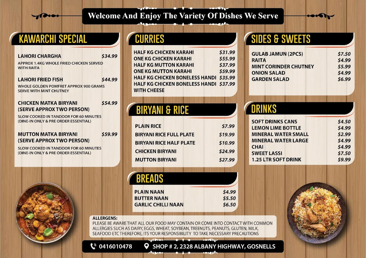 Menu, Kawarchi Restaurant