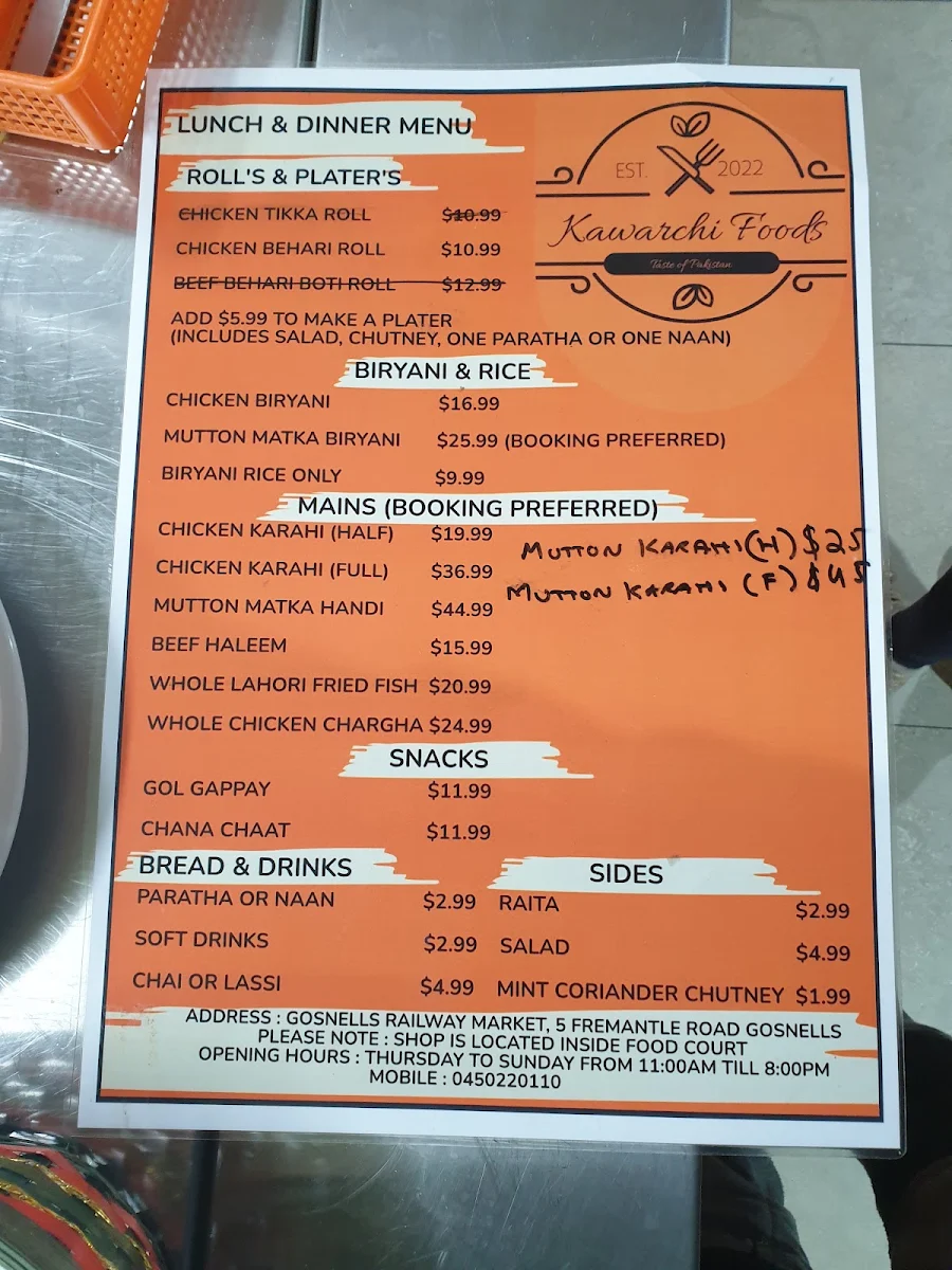 Menu, Kawarchi Restaurant