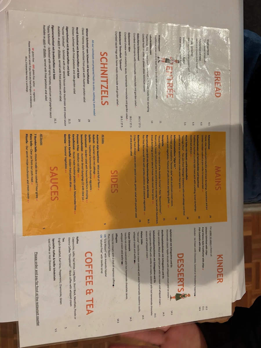 Menu, Austrian Club Restaurant