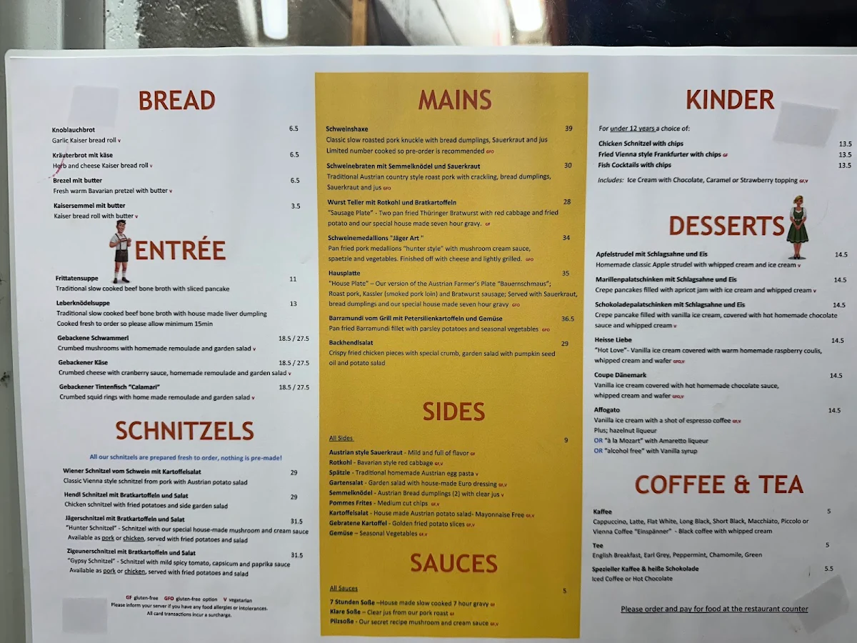 Menu, Austrian Club Restaurant