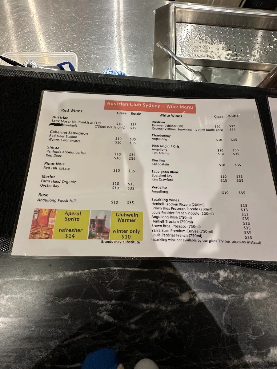 Menu, Austrian Club Restaurant