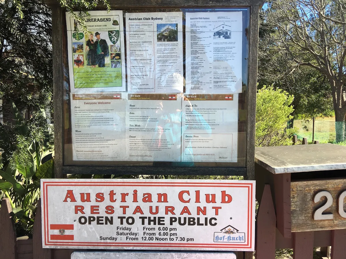 Menu, Austrian Club Restaurant