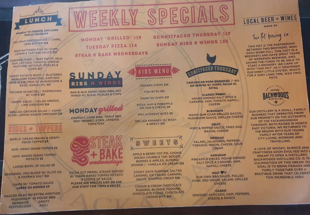 Menu, Star Hotel Yackandandah