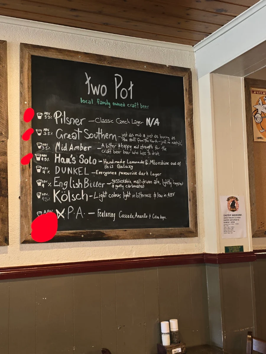 Menu, Star Hotel Yackandandah
