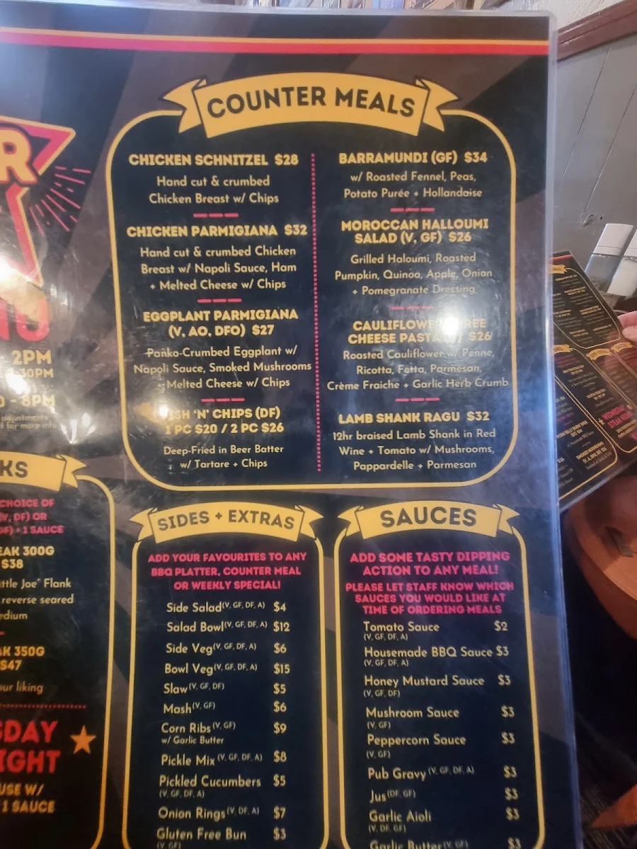 Menu, Star Hotel Yackandandah