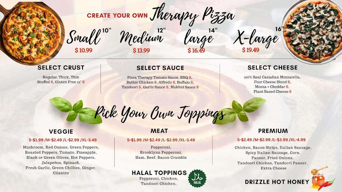 Menu, Pizza Therapy