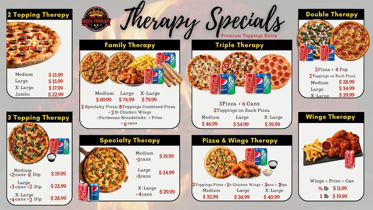 Menu, Pizza Therapy
