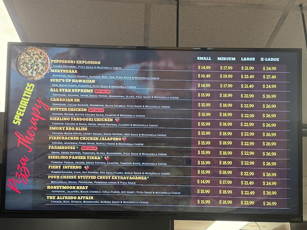 Menu, Pizza Therapy