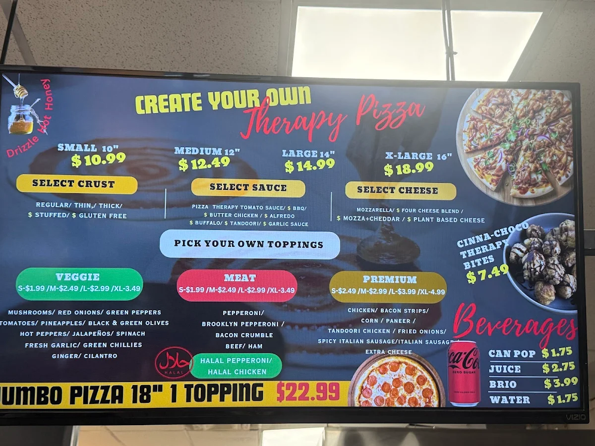 Menu, Pizza Therapy