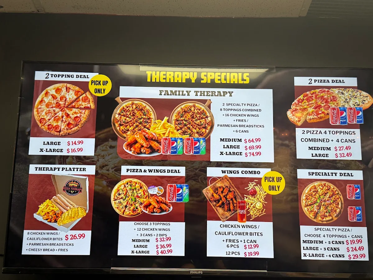 Menu, Pizza Therapy