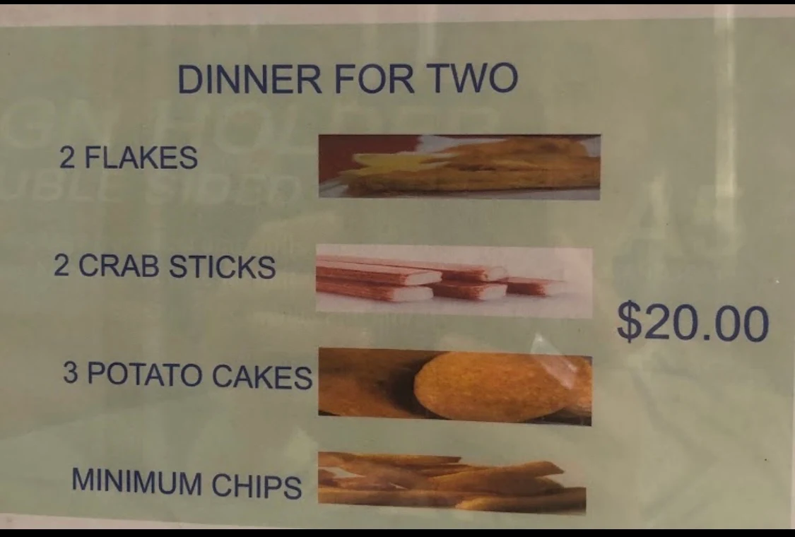 Menu, Lucky Eight Fish & Chips
