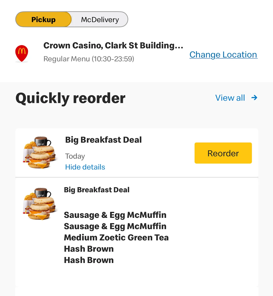 Menu, McDonald's Crown Casino II