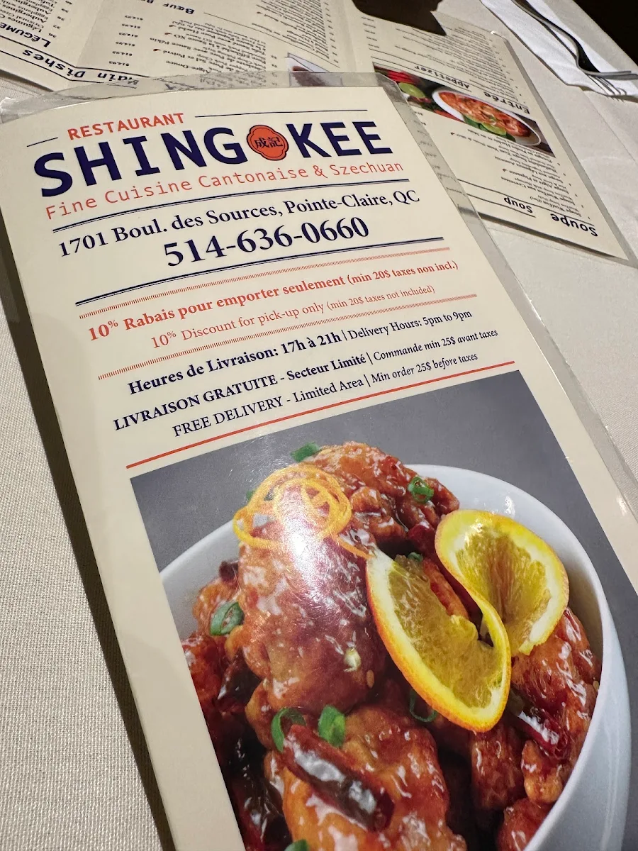 Menu, Restaurant Shing Kee