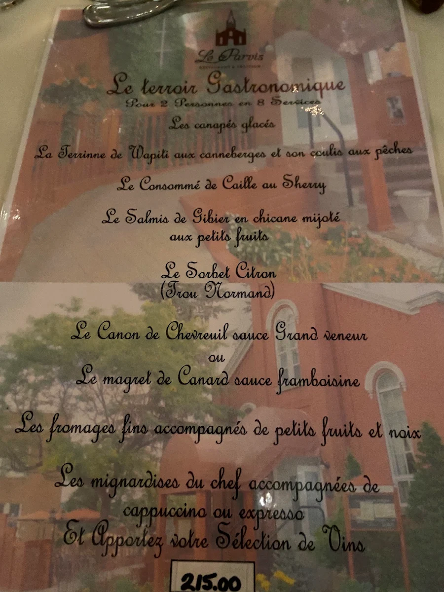Menu, Restaurant Le Parvis Du Vieux Clocher
