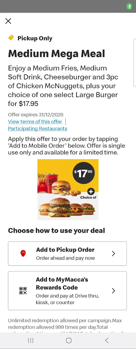 Menu, McDonald's Glenmore