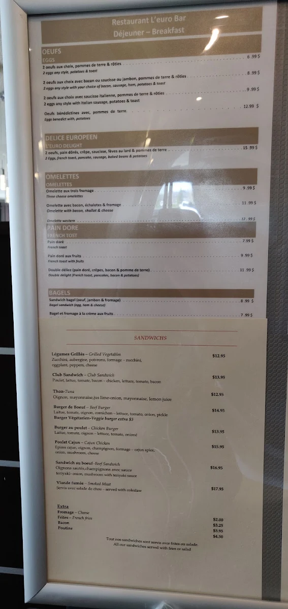 Menu, Café D'Euro