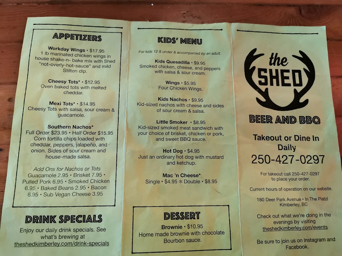 Menu, The Shed
