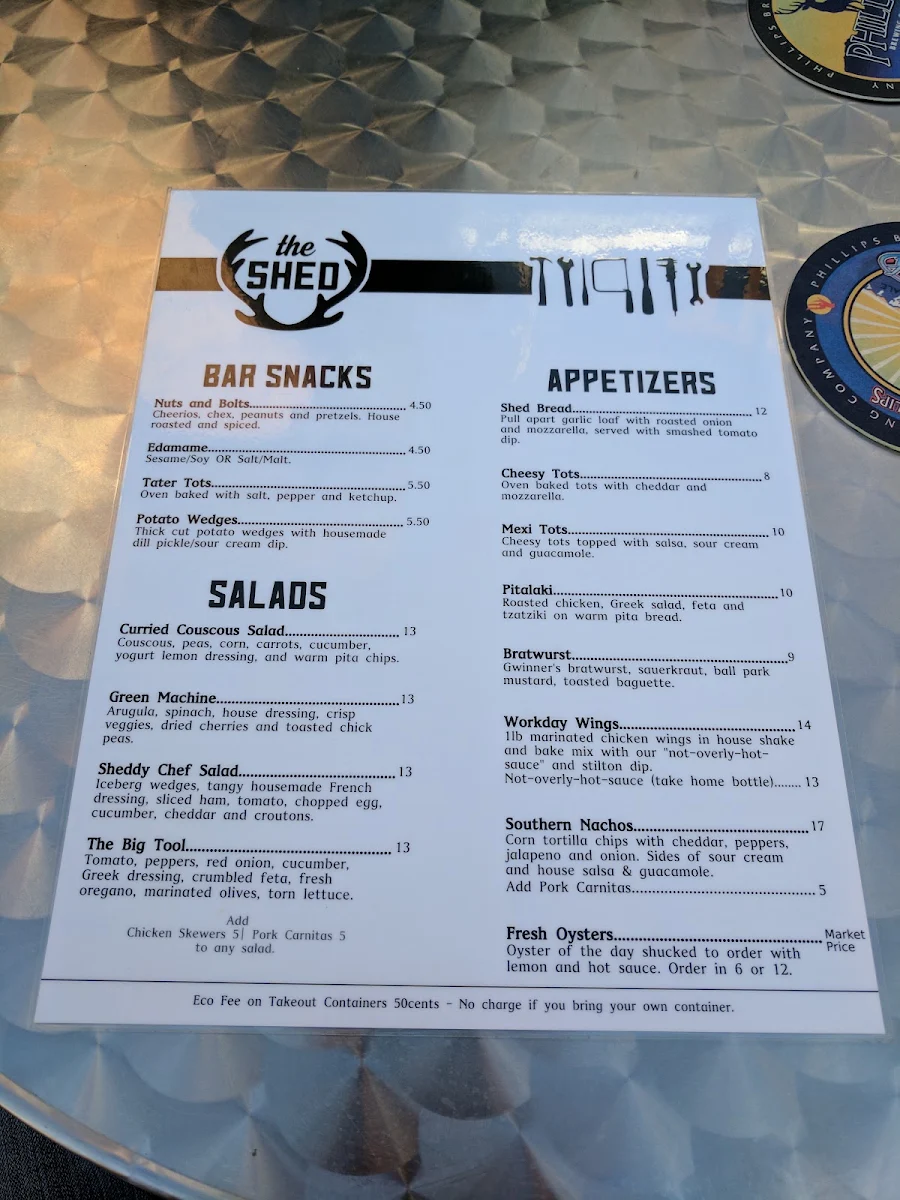 Menu, The Shed